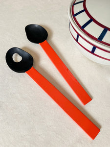 Black Horn and Red Lacquer Salad Servers