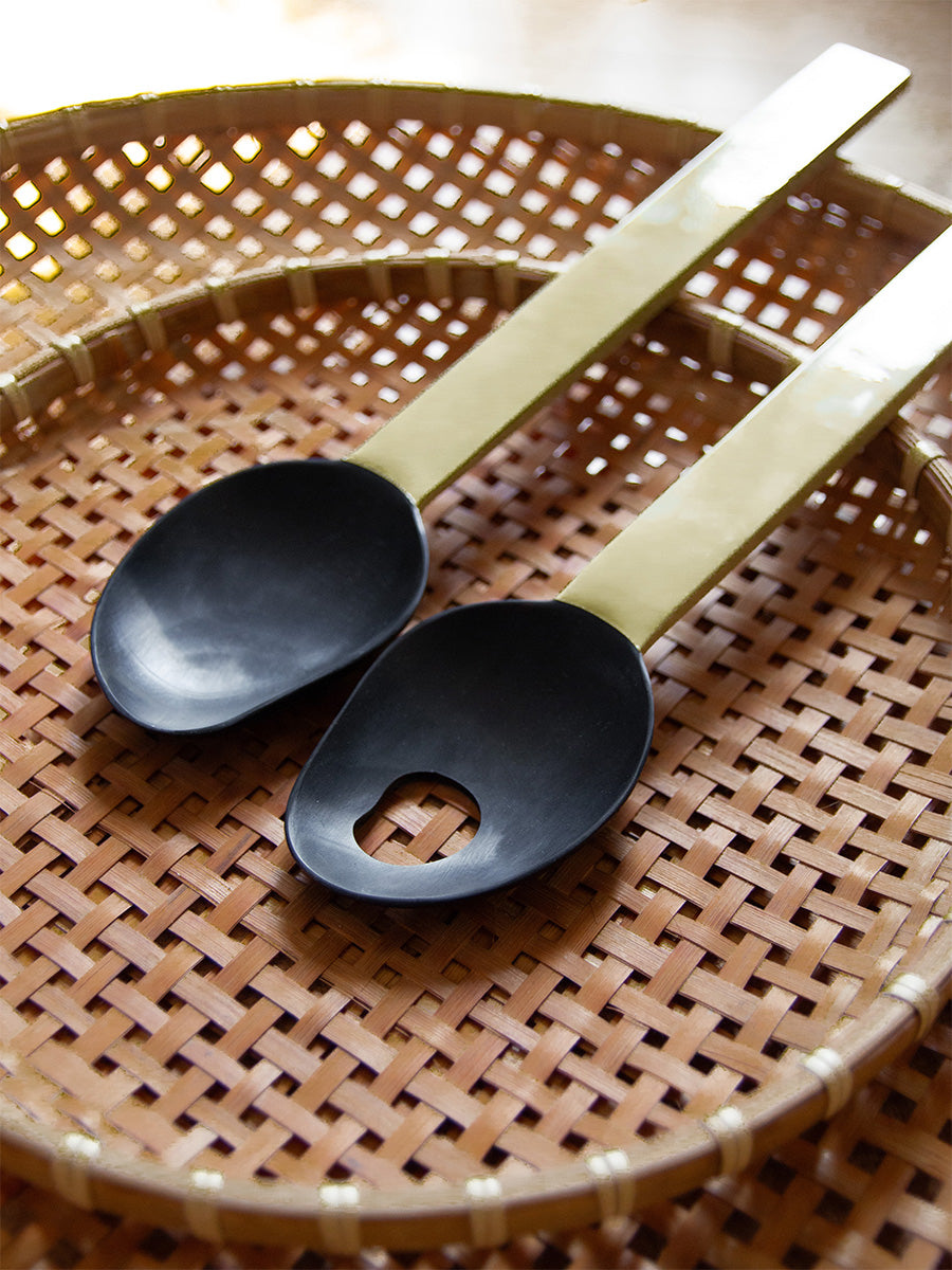 Black Horn and Red Laquer Salad Servers Mad Atelier