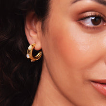 Load image into Gallery viewer, Daphne White Moonstone and Gold Hoop Earrings