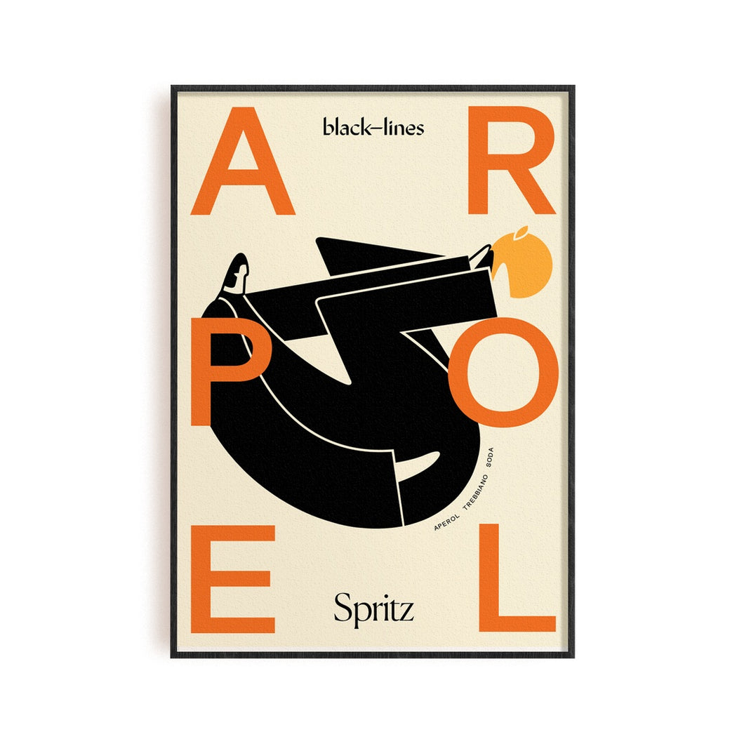 Black Lines Aperol Spritz Print A2