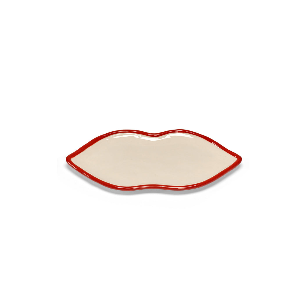 Serving Dish Lips Red White