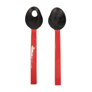 Black Horn and Red Lacquer Salad Servers
