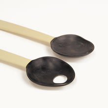 Load image into Gallery viewer, Black Horn and Yellow Laquer Salad Servers