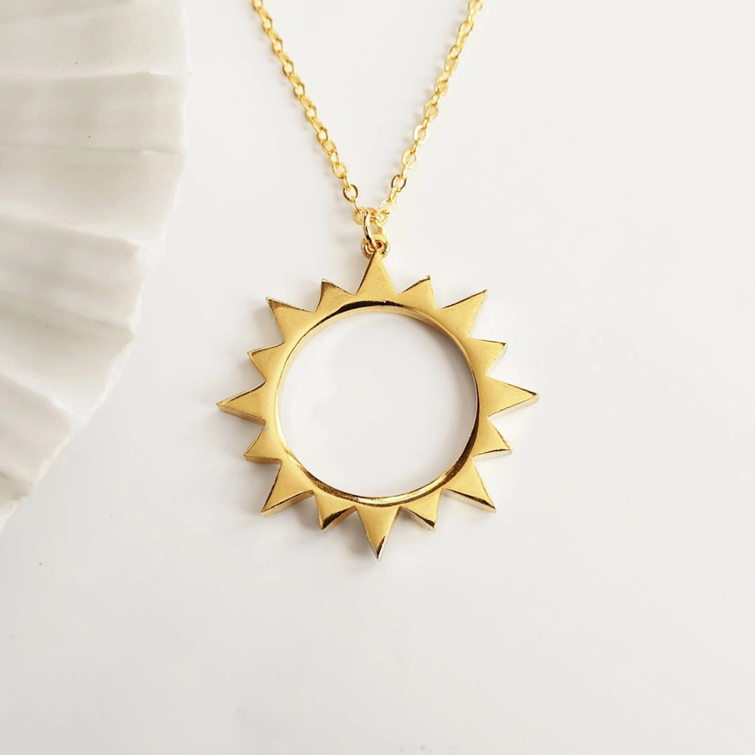 Gold Boho Abstract Sun Charm Necklace Pendant