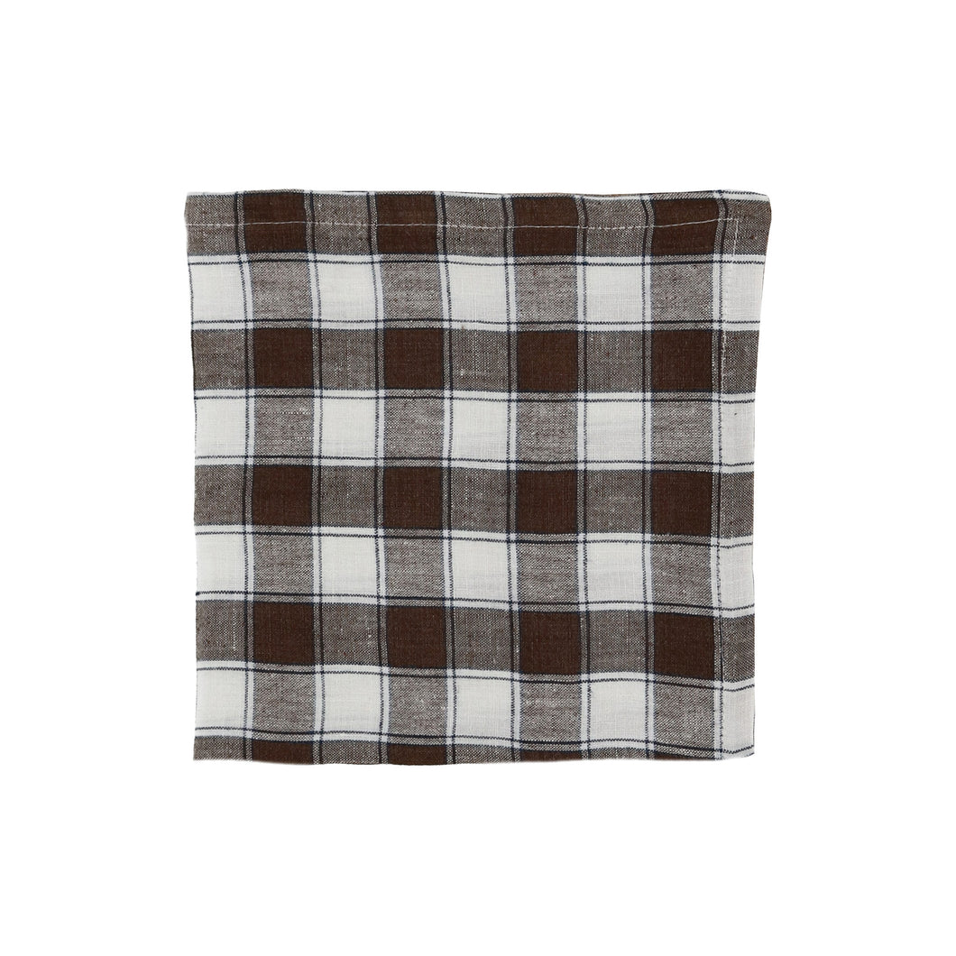 Genova Brown Gingham Linen Napkin