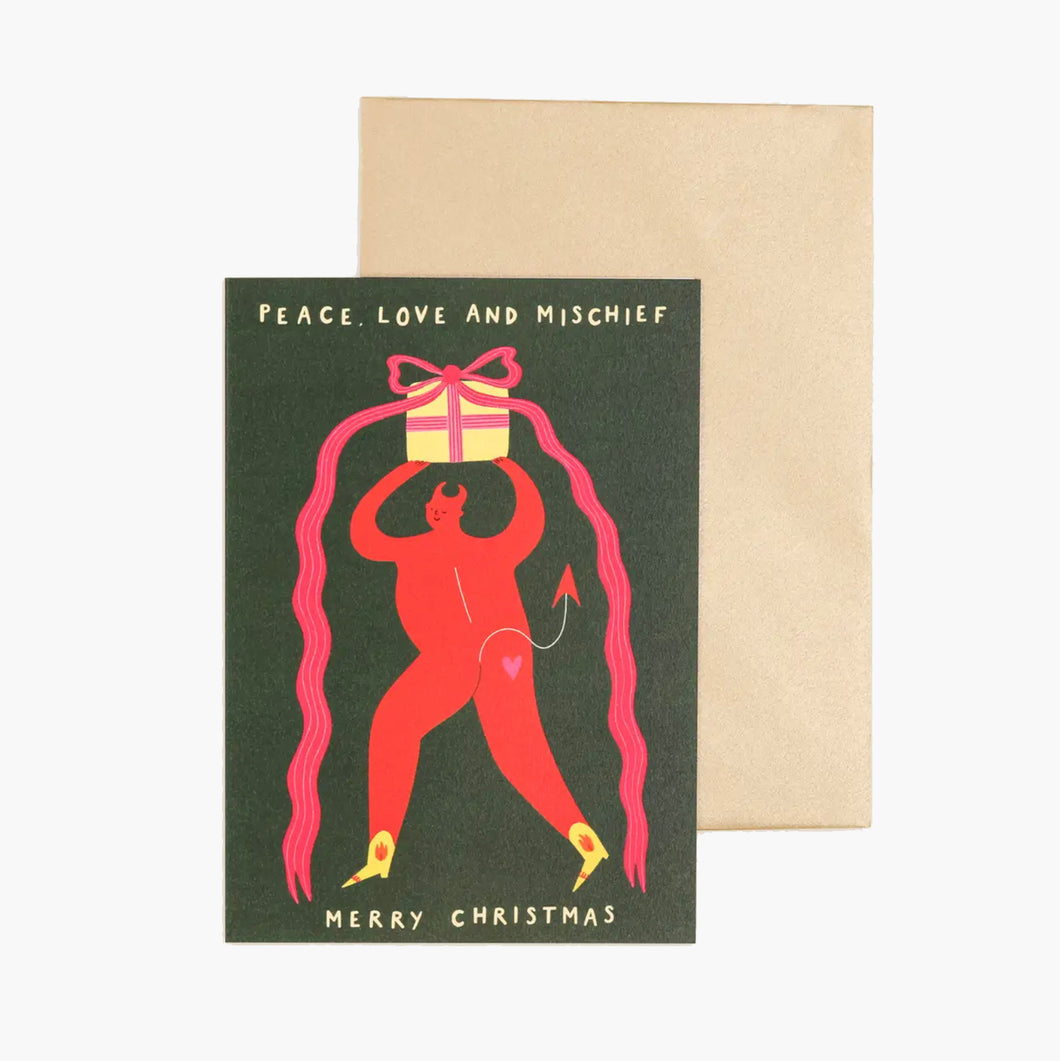 Peace, Love and Mischief Christmas Greeting Card