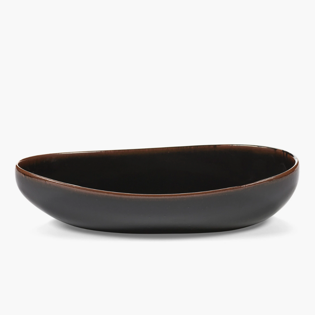 Out of Lines Oval Serving Bowl Dark Brown
