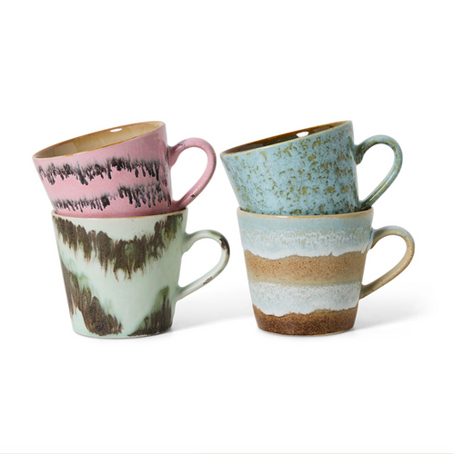 HKLIVING 70's Ceramic Dada Cappuccino Mugs - Set of Four