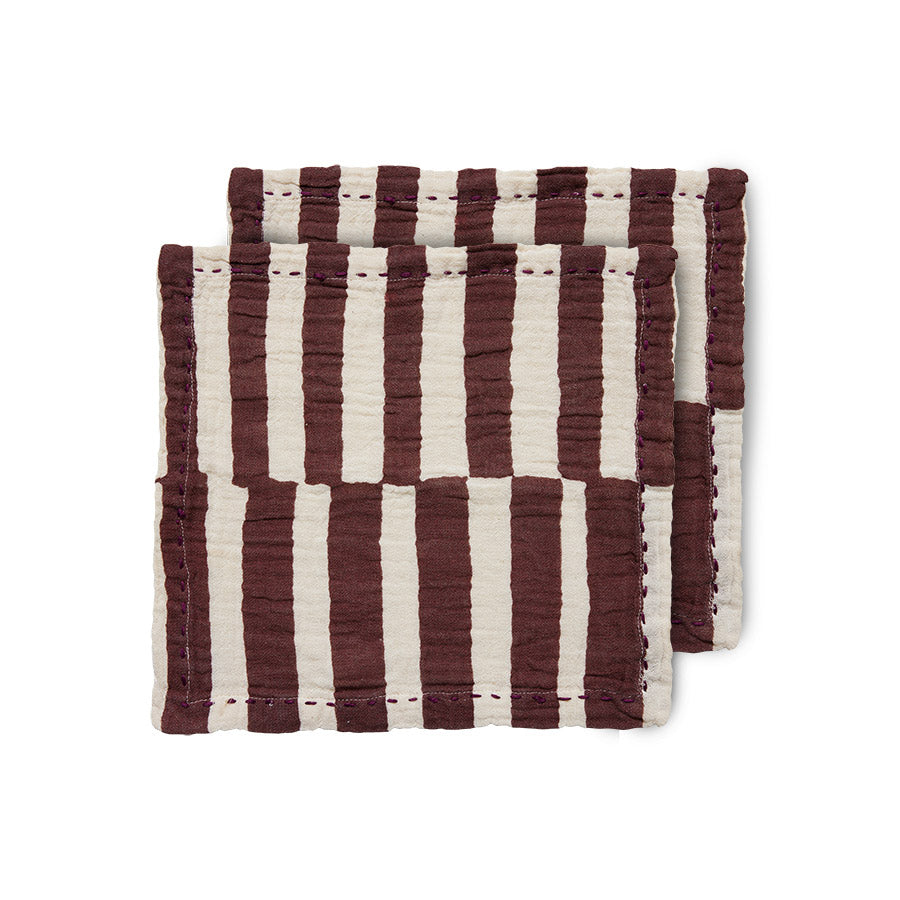 HKliving Mediterranean Striped Burgundy Cotton Napkins - Set of 2