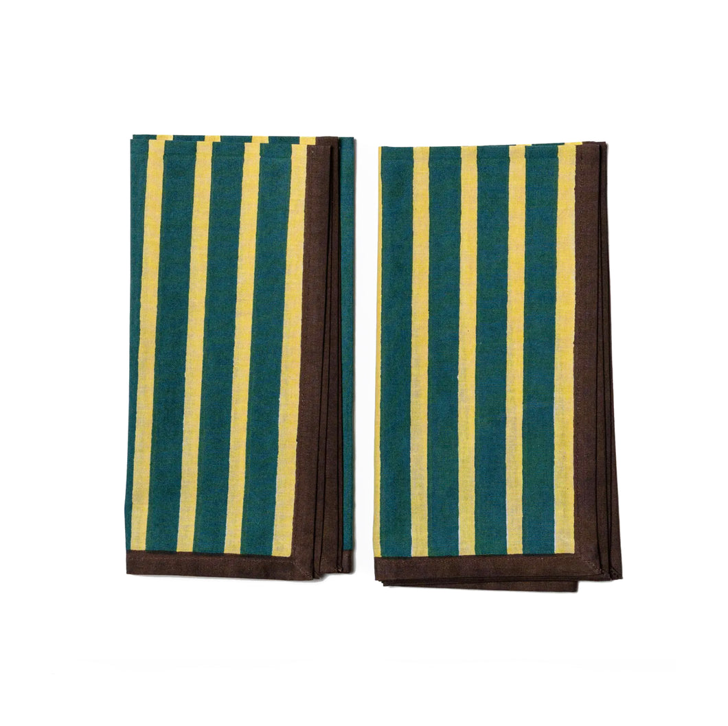 Block Stripe Napkins - Lemon  & Forest Green
