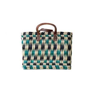 Indigo & Green Chequered Reed Baskets