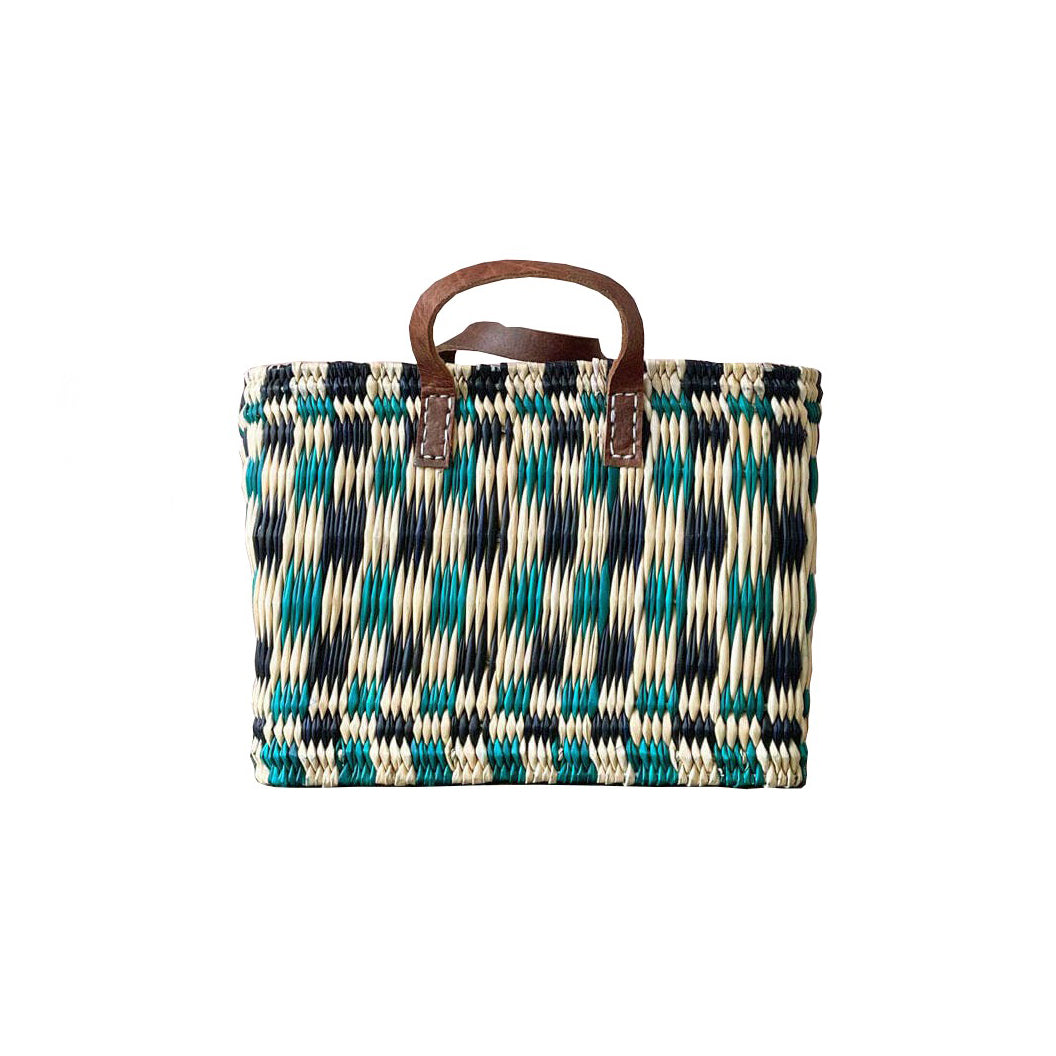 Indigo & Green Chequered Reed Baskets