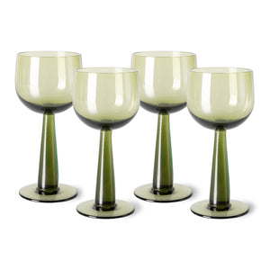 HKliving The Emeralds Tall Wine Glass - Olive