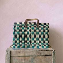 Load image into Gallery viewer, Indigo &amp; Green Chequered Reed Baskets