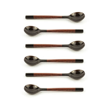 Load image into Gallery viewer, Round Black Horn Teaspoons Set of 6