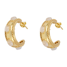 Load image into Gallery viewer, Daphne White Moonstone and Gold Hoop Earrings