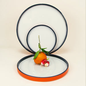 Small Round Orange Grey Lacquered Tray