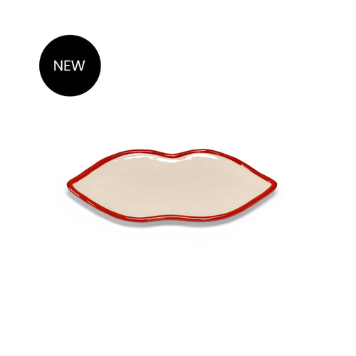 Serving Dish Lips Red White