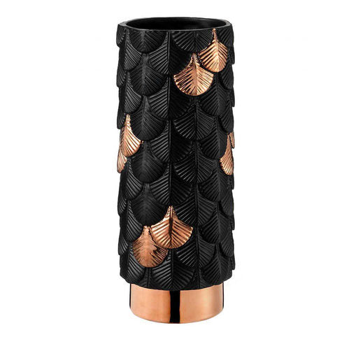 Black Plumage Ceramic Vase With Rose Gold Details