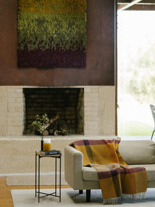 Waffle Woollen Blanket Yellow and Bordeaux